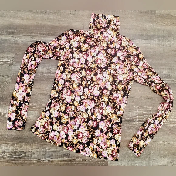 Black and Yellow Floral Long Sleeve Turtleneck by H & M size Small - Picture 3 of 10